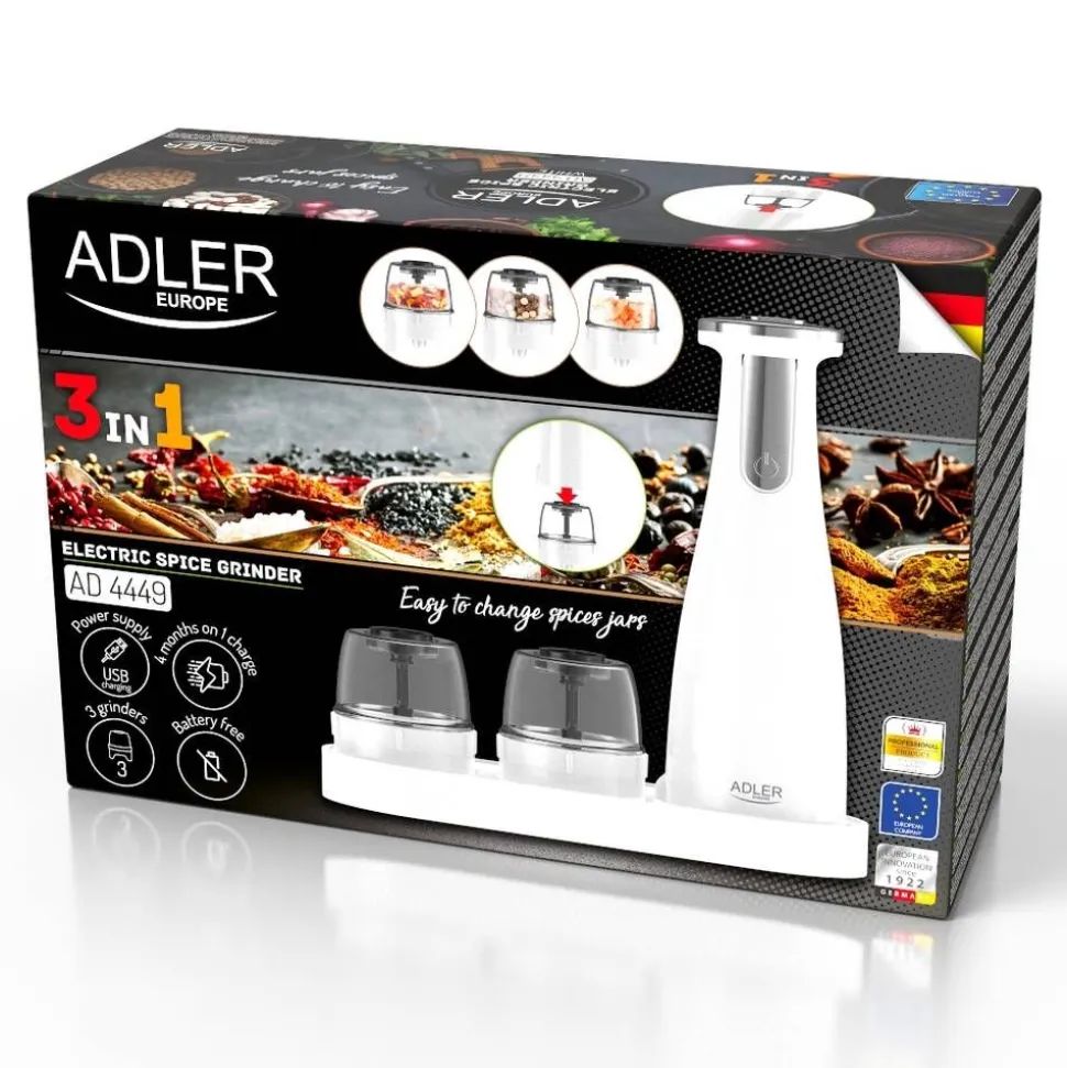 Adler suola- ja pippurimylly elektroninen valkoinen
