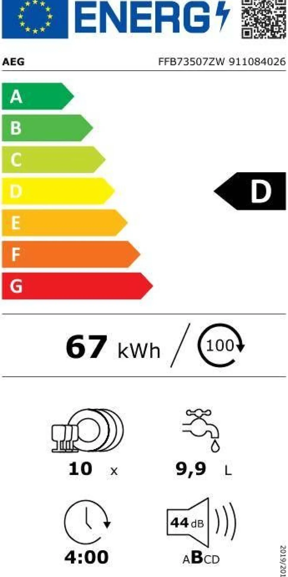 Aeg astianpesukone FFB73507ZW AirDry 45 cm valkoinen