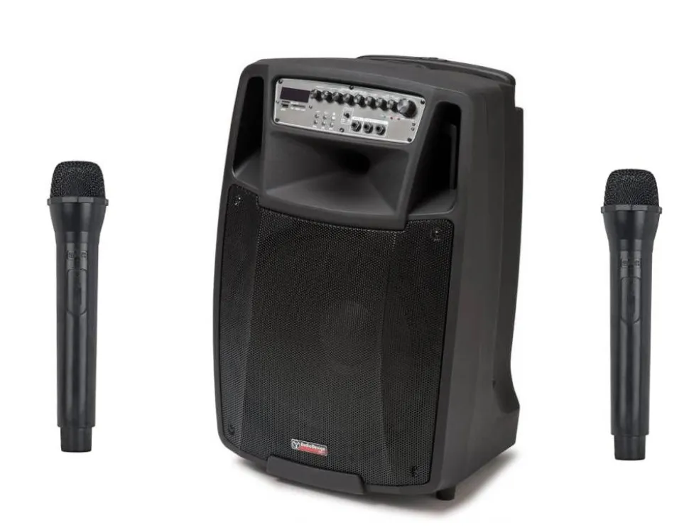 AudioDesignPRO kannettava akkukäyttöinen 15" aktiivikaiutin & 2 mikrofonia