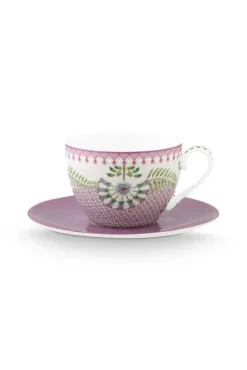 Pip Studio kuppi ja alunen Lily&Lotus Tiles 280 ml Lilac