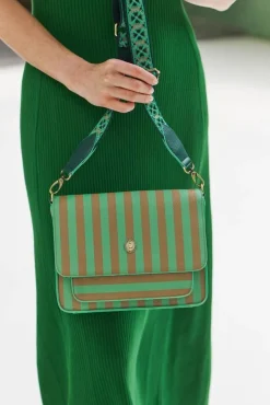 Pip Studio olkalaukku Fenna Medium Stripe Green 25x7x20 cm